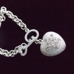 Silver Bracelet with Pave  Heart